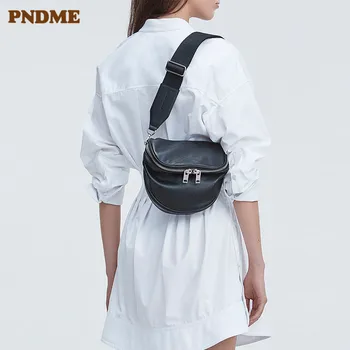 PNDME rahat moda hakiki deri bayan göğüs çantası yumuşak inek derisi basit siyah kadın postacı çantası kadın hafif bel paketleri