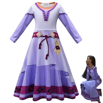 Disney Film Prenses Dilek Asha Yıldız Dilek Cosplay Kız Elbise Cadılar Bayramı Kızlar için Günlük Elbiseler Doğum Günü Partisi Dijital Baskı