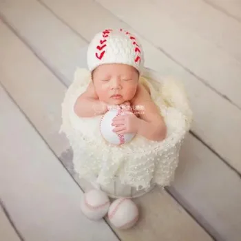 Yenidoğan Fotoğraf Prop Aksesuarları beyzbol şapkası Örme Yumuşak Erkek Bebek Kız Fotoğraf Çekimi Topu Spor Oyuncak Dekorasyon