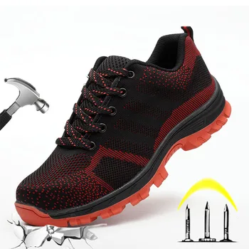Dian Şen Örgü Çelik burun Erkek Sneakers Delinme Geçirmez Platformu Çizmeler Erkekler için Kaymaz Yapı Güvenlik ayakkabıları Erkekler için iş