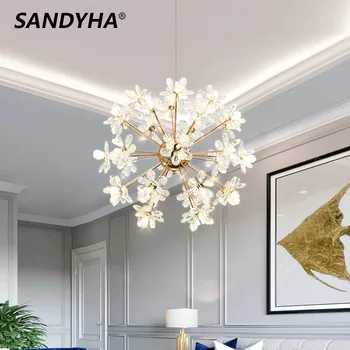 SANDYHA Modern LED Lüks Kristal Avize Karahindiba yuvarlak top şeklinde asma tavan lambası Yemek Oturma Odası Asılı ışık Yeni