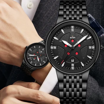 Orijinal Üst Marka Tasarımcı Saatler Erkekler için Lüks Siyah Paslanmaz Çelik Kuvars Kol Saati Moda Su Geçirmez Erkek İş Saati