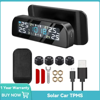 Araba TPMS Lastik basınç sensörleri Güneş Lastik Basıncı İzleme Sistemi TPMS Sıcaklık Alarmı 4 lastik Harici Sensör