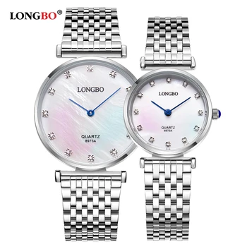 Moda Longbo Luxurybrandclassic Çiftler Saatler Iş Tarzı Severler Erkek Kadın Saat Kuvars Charms Analog Saatı 8973a