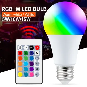 220 V E27 RGB LED ampul ışıkları 5 W 10 W 15 W RGB beyaz ışık LED Lampada değiştirilebilir renkli RGB LED lamba IR uzaktan kumanda ile 20