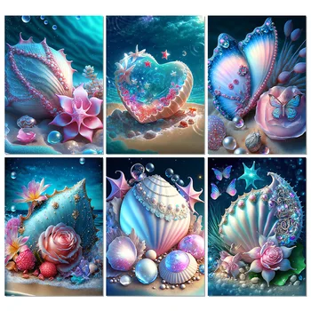 DİY Elmas Boyama Fantezi Kabuk Deniz Manzaralı Elmas Nakış Kelebek Mozaik Çapraz Dikiş Kız Dormitorio Ev Dekorasyon Hediye