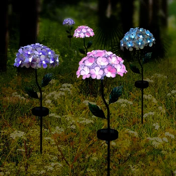 1 Adet LED güneş ışıkları bahçe Ortanca Macrophylla Simülasyon Çiçek Zemin Ekleme Açık Havada Villa Avlu çim lambaları Dekor