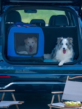 Katlanmış araba büyük cins köpek kafesi taşınabilir açık seyahat pet nefes büyük uzay araba boot kafes