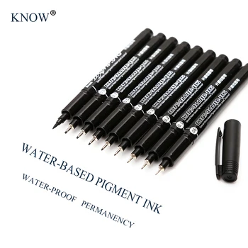 9 Adet / takım resim kalemi kalem mürekkebi Siyah Pigment Astar İğne Su geçirmez cetvel kalemi Sunproof işaretleyici kalem Eskiz Kanca Sanat Kalem