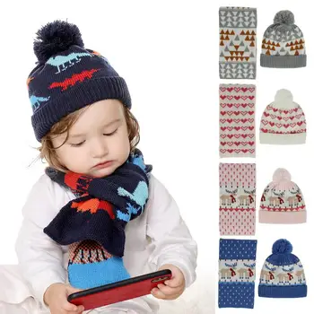 1 Takım Yün İplik Örme Eşarp şapka seti Peluş Topu ile Soğuk hava Çocuklar Kış Eşarp Seti Bebekler için