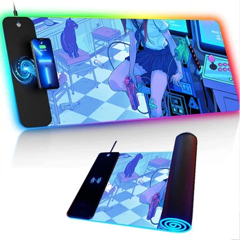 Moise Pad Oyun Kablosuz Şarj Bilgisayar Fare RGB Ofis Anime Moused Mousepad 900x400 Yumuşak Ücretsiz Kargo 900 × 400 Xxl Mat