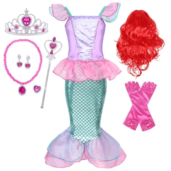 Jurebecia Mermaid Elbise Kızlar İçin Prenses Elbiseler Küçük Kızlar Mermaid Kostüm Doğum Günü Partisi Mermaid Pullu Kıyafet