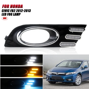 LED DRL Gün ışığı Honda Civic İçin FB2 2012-2013 Gündüz Farı Sis Lambası Çerçeve Dinamik Sıralı Dönüş Sinyali