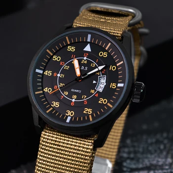 Yeni quartz saat Erkekler 44MM Aydınlık Su Geçirmez Bilek Saatler yüksek kaliteli Naylon Kayış Pilot kol saati relogio masculino