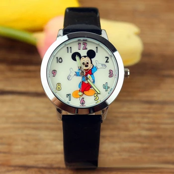 Sıcak Satış Disney çocuk çizgi film saati Mutlu Mickey quartz saat Glow Pointer Kemer İzle Yaratıcı Hediye doğum günü hediyesi