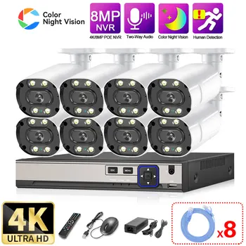 8CH POE güvenlik kamerası Güvenlik Sistemi Seti 4K NVR Kiti Tam Renkli Gece Görüş IP Bullet Kamera Video Gözetim Sistemi Seti 8MP