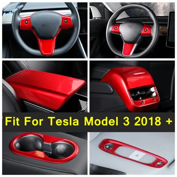 Su Bardağı Tutucu / Kol Dayama Kutusu / Arka AC Havalandırma Çıkışı krom çerçeve Trim Fit Tesla Modeli 3 2018-2021 Kırmızı İç Aksesuarları