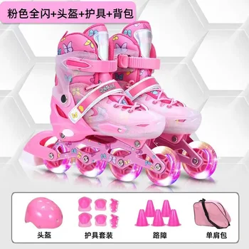 Sıcak Satış Çocuk Ayarlanabilir Paten Ayakkabı Erkek Kız Tam Set Çocuklar Inline Paten Combo 4 Tekerlekler Flaş Sneakers