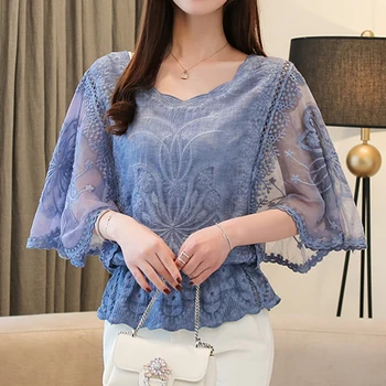 Moda Kadın Bluzlar Bahar Yeni Zarif Katı Bluz Pamuk Kenar Dantel Bluzlar Gömlek Kelebek Çiçek Kadın Gömlek Blusas Tops