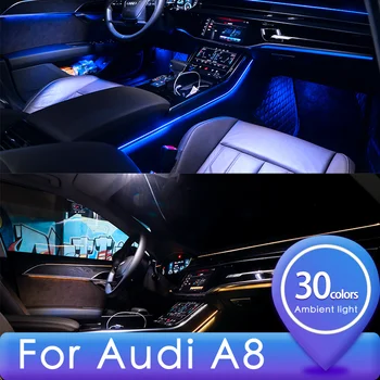 Audi için A8 / D5 30 Renk atmosfer ışığı Araba İç Ortam ışığı Aksesuarları Yükseltme Yapılandırma Kaldırma Hoparlörler