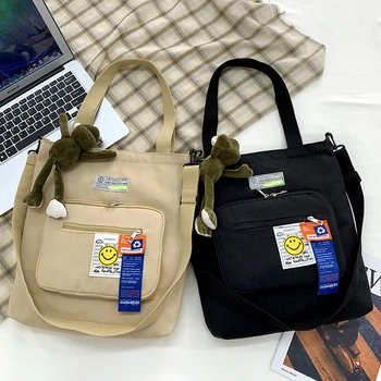 Rahat Erkek postacı çantası Kore Versiyonu Moda Kadın omuz çantaları Büyük Kapasiteli Karikatür Kanvas Çanta Öğrenci Kitap Çantaları