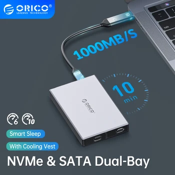 ORICO Alüminyum Alaşımlı Çift Bay Çift NVMe M2 SSD Durumda Destek M. 2 NVMe SSD Disk İçin Anahtar B & M Anahtar SSD Aracı Ücretsiz Muhafaza