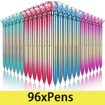 96 Adet Degrade Renk Elmas Tükenmez Kalem Gökkuşağı Renkli Lazer Büyük Parçacık Mücevher Dönen Kalem Hediye